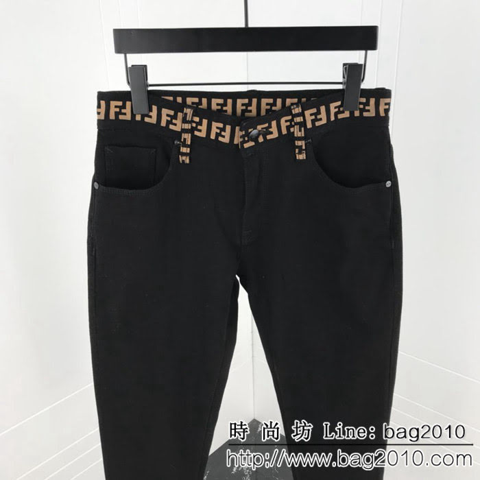 FENDI芬迪 18ss秋冬新款 內裏抓絨 微彈牛仔褲 腰部黃色FF印花 代工廠訂單 ydi2247